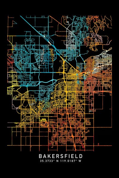 Minimalist Maps: Bakersfield, CA, City Map, Shade Of Orange by WallDecorAddict