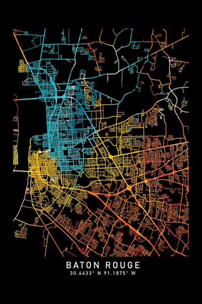 Louisiana: Baton Rouge, City Map, Shade Of Orange by WallDecorAddict