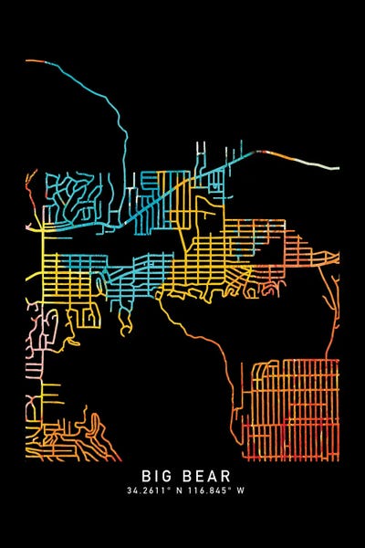 Minimalist Maps: Big Bear, City Map, Shade Of Orange by WallDecorAddict