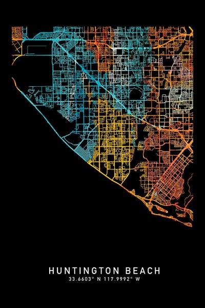 Minimalist Maps: Huntigton Beach, City Map, Shade Of Orange by WallDecorAddict