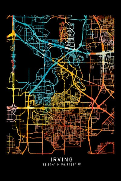 Canvas Print: Irving, TX, City Map, Shade Of Orange by WallDecorAddict