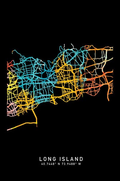 Fine Art Print: Long Island, NY City Map, Shade Of Orange by WallDecorAddict