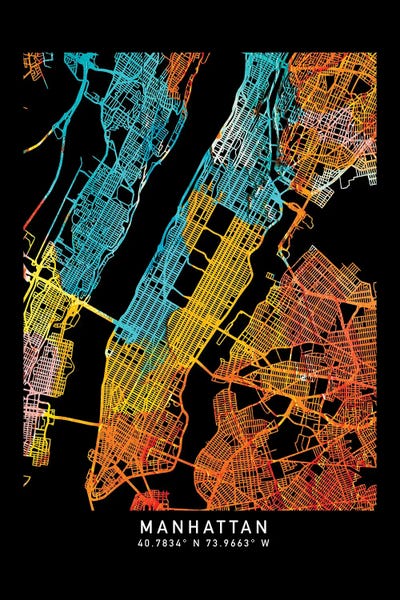 Canvas Print: Manhattan, NY, City Map, Shade Of Orange by WallDecorAddict
