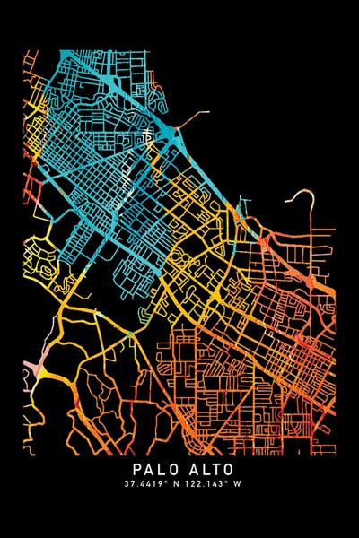 Palo Alto City Map, Shade Of Orange