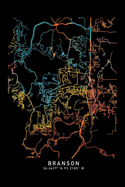 Branson City Map, Shade Of Orange