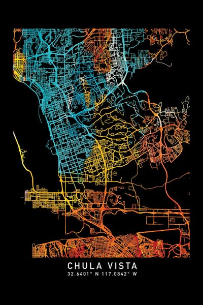 Minimalist Maps: Chula Vista, City Map, Shade Of Orange by WallDecorAddict