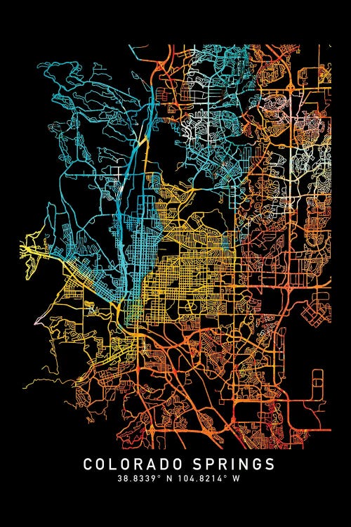 Colorado Springs, City Map, Shade Of Orange by WallDecorAddict wall art