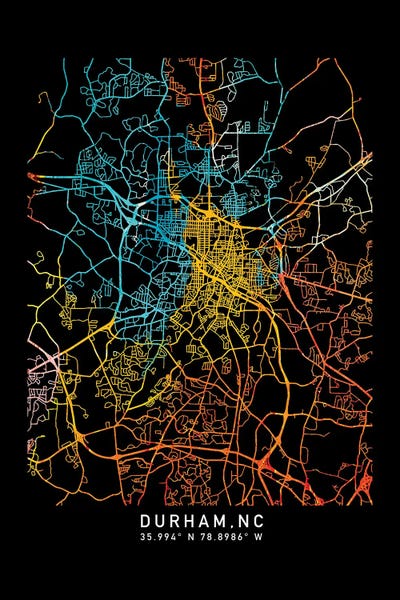 North Carolina: Durham, NC, City Map, Shade Of Orange by WallDecorAddict