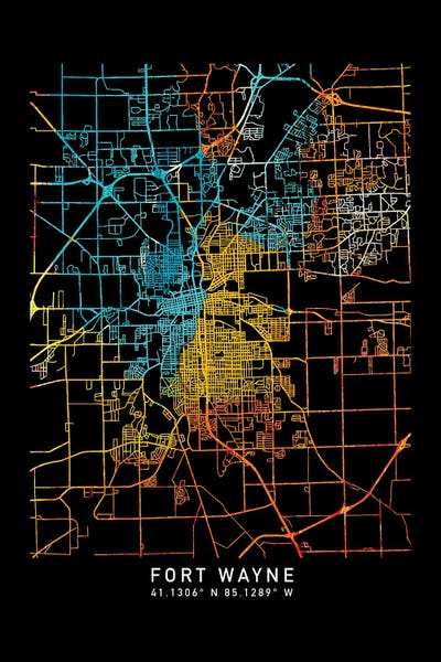 Indiana: Fort Wayne, City Map, Shade Of Orange by WallDecorAddict