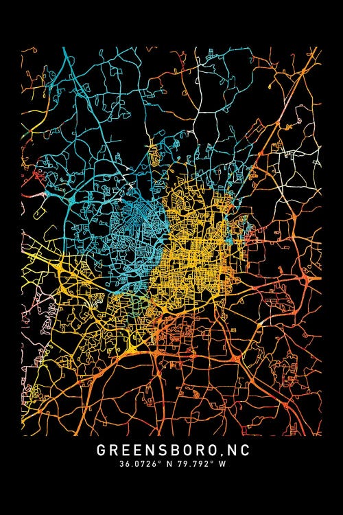 Greensboro, NC, City Map, Shade Of Orange by WallDecorAddict wall art