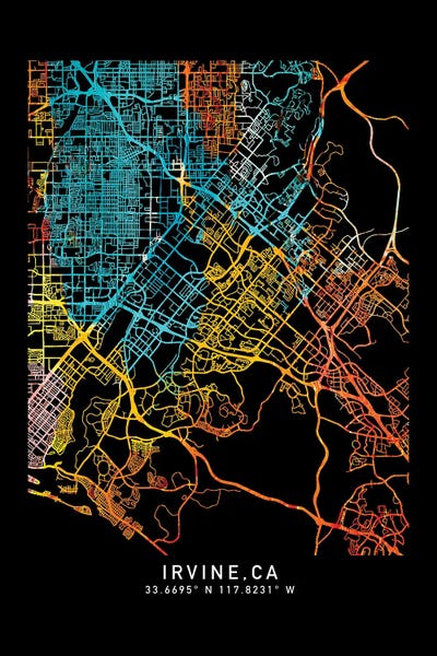 Minimalist Maps: Irvine, CA, City Map, Shade Of Orange by WallDecorAddict
