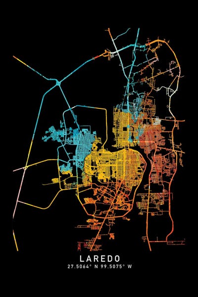 Canvas Print: Laredo, City Map, Shade Of Orange by WallDecorAddict
