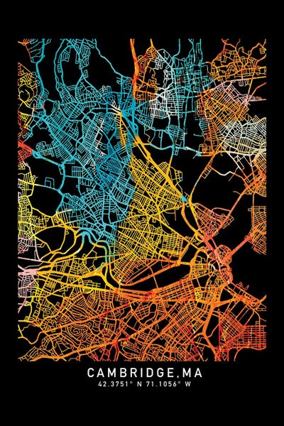 Massachusetts: Cambridge, MA, City Map, Shade Of Orange by WallDecorAddict