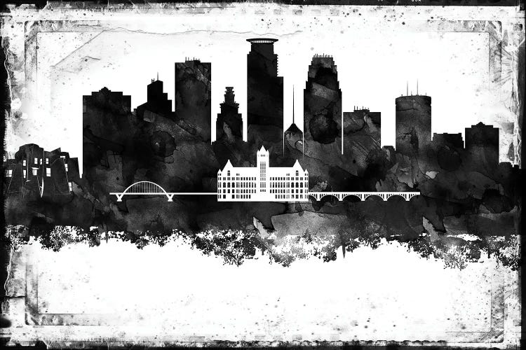 Minneapolis Black And White Framed Skylines