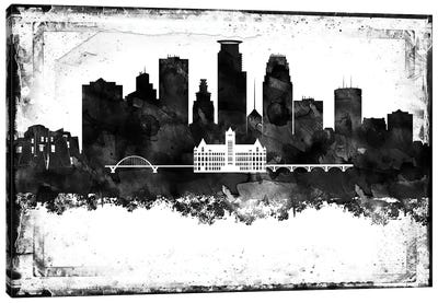 Minneapolis Black And White Framed Skylines Canvas Art Print - Minnesota Art