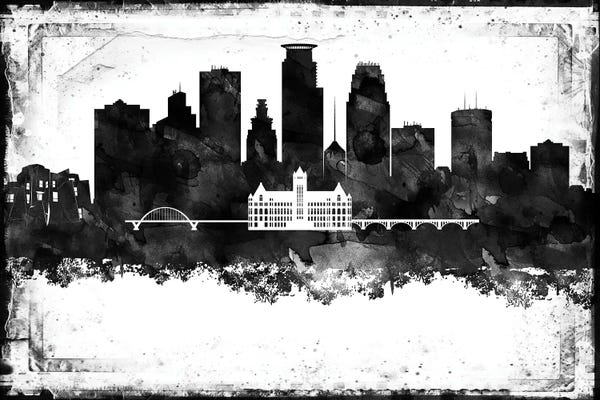 Minnesota: Minneapolis Black And White Framed Skylines by WallDecorAddict