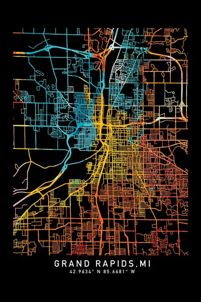 Grand Rapids: Grand Rapids, MI, City Map, Shade Or Orange by WallDecorAddict