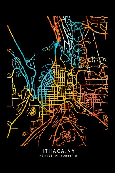 Canvas Print: Ithaca, NY, City Map, Shade Of Orange by WallDecorAddict