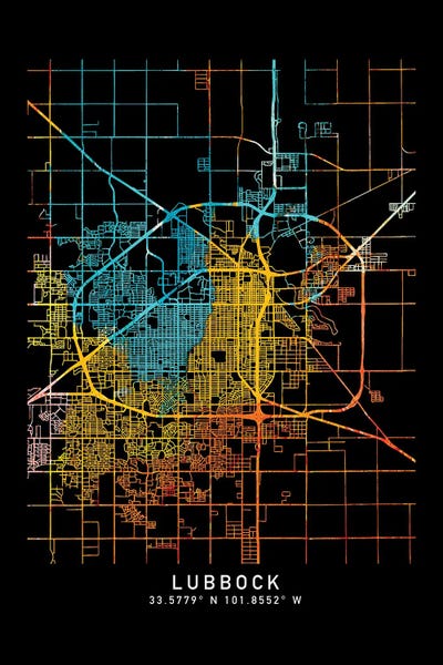 Canvas Print: Lubbock City Map, Shade Of Orange by WallDecorAddict