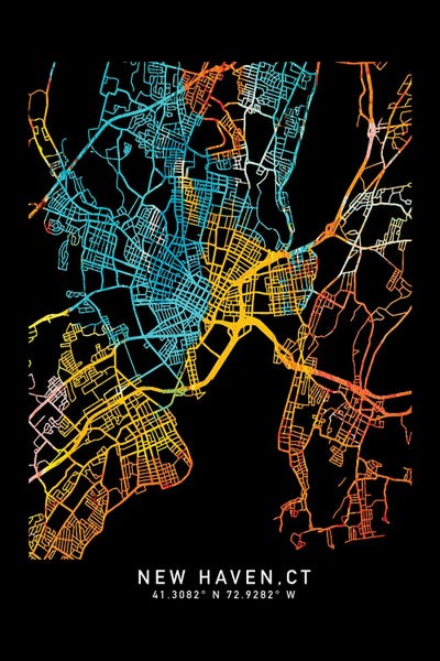 Connecticut: New Haven, CT, City Map, Shade Or Orange by WallDecorAddict