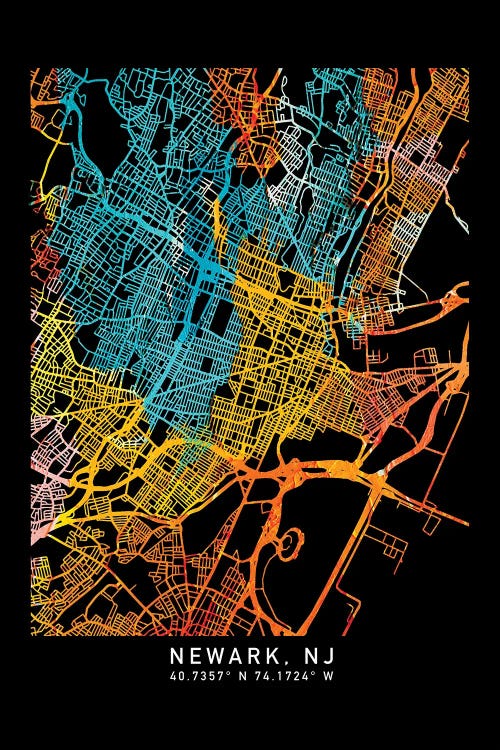 Newark, NJ, City Map, Shade Or Orange