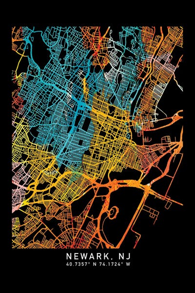 Newark: Newark, NJ, City Map, Shade Or Orange by WallDecorAddict