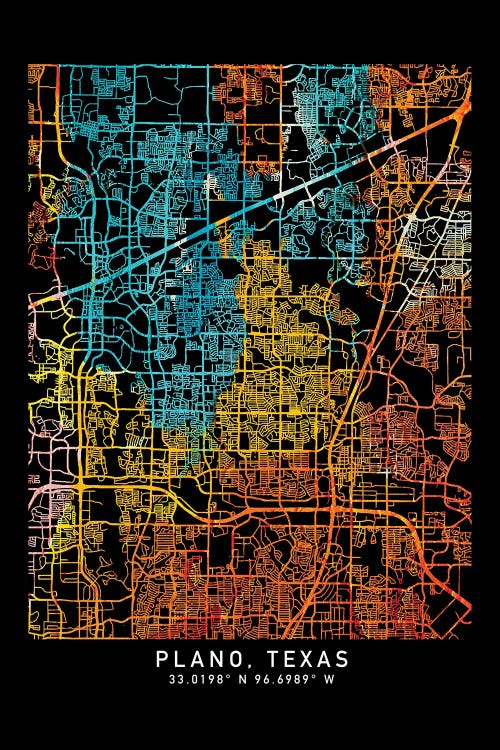 Plano TX, City Map, Shade Of Orange by WallDecorAddict wall art