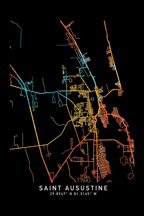 Saint Augustine, City Map, Shade Of Orange