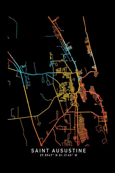 Minimalist Maps: Saint Augustine, City Map, Shade Of Orange by WallDecorAddict