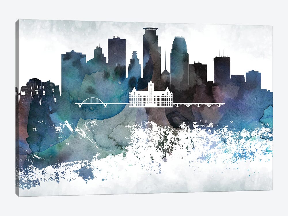 Minneapolis Bluish Skylines by WallDecorAddict 1-piece Canvas Artwork