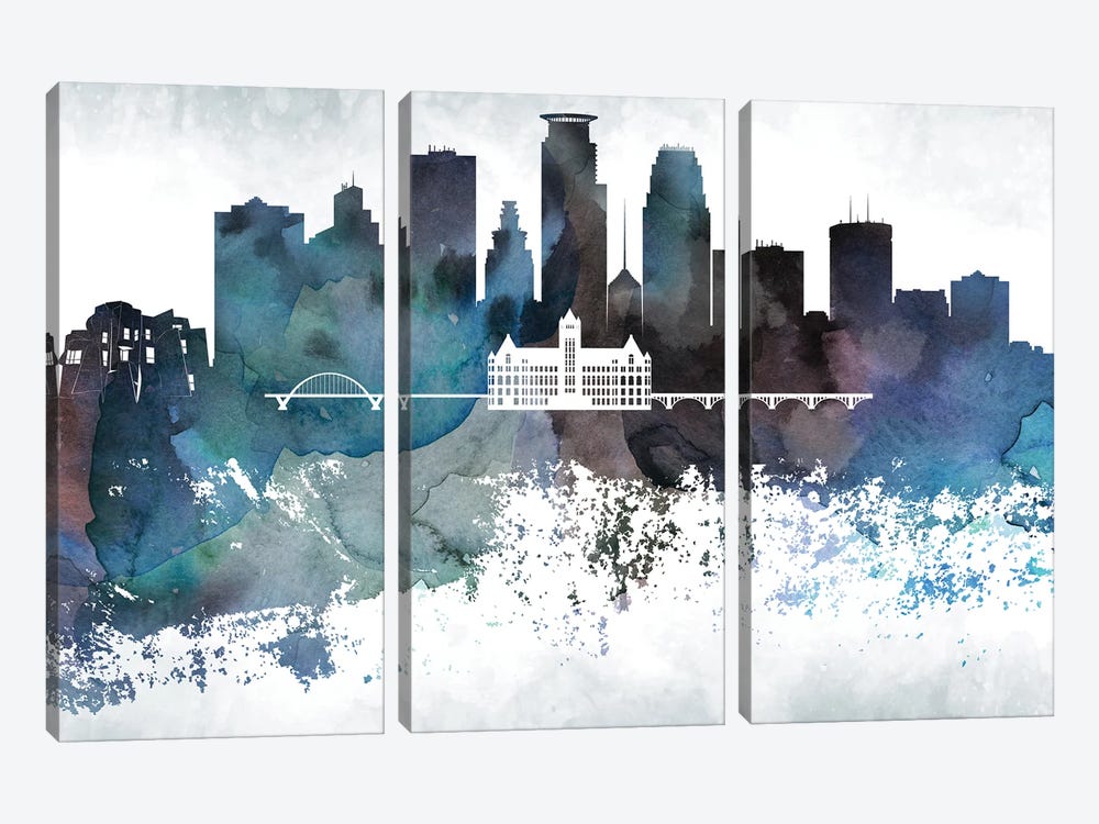 Minneapolis Bluish Skylines by WallDecorAddict 3-piece Canvas Artwork
