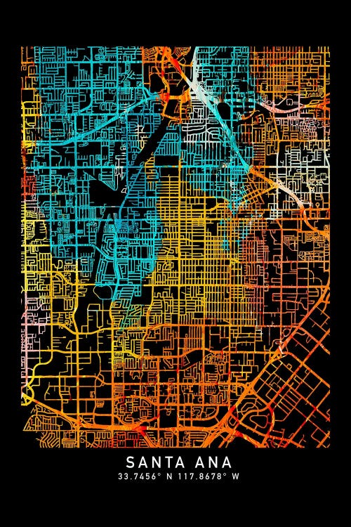 Santa Ana City Map, Shade Of Orange