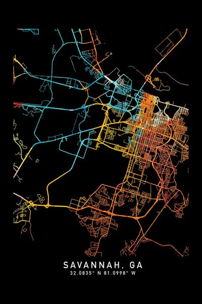 Georgia: Savannah, GA, City Map, Shade Of Orange by WallDecorAddict