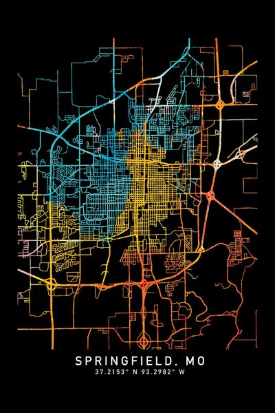 Sprinfield City Map, Shade Or Orange by WallDecorAddict art print