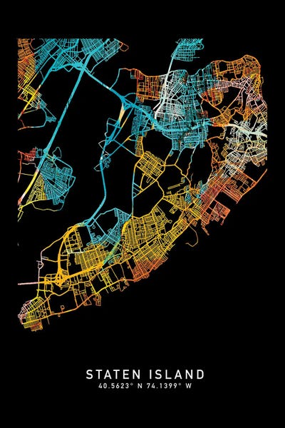 New York City Maps: Staten Island City Map, Shade Or Orange by WallDecorAddict