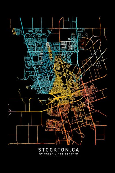 Minimalist Maps: Stockton, CA, City Map, Shade Or Orange by WallDecorAddict