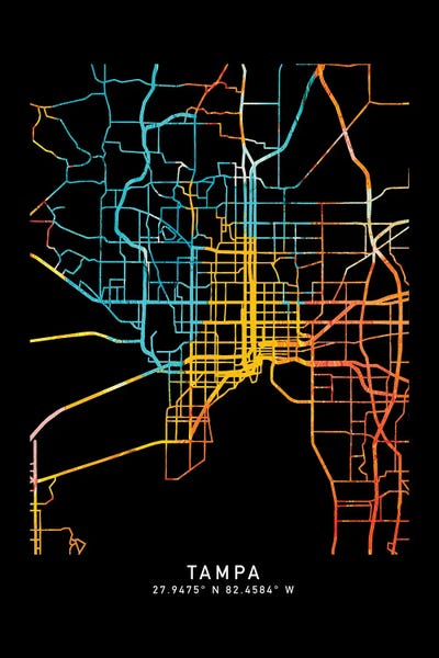 Tampa: Tampa City Map, Shade Or Orange by WallDecorAddict