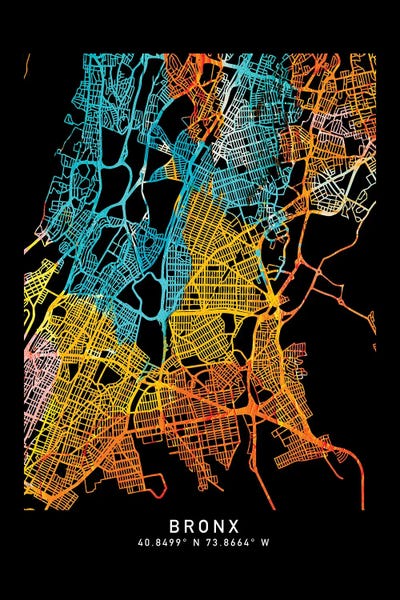Canvas Print: The Bronx, City Map, Shade Or Orange by WallDecorAddict