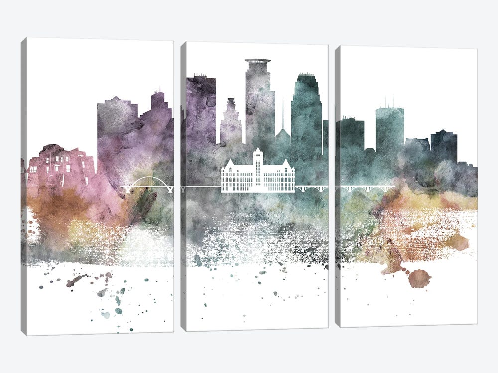 Minneapolis Pastel Skylines by WallDecorAddict 3-piece Canvas Print