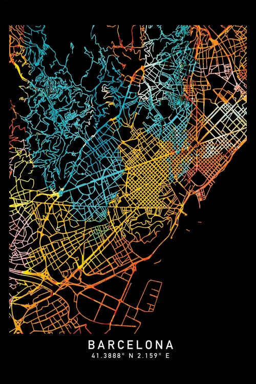 Barcelona City Map, Shade Or Orange by WallDecorAddict wall art