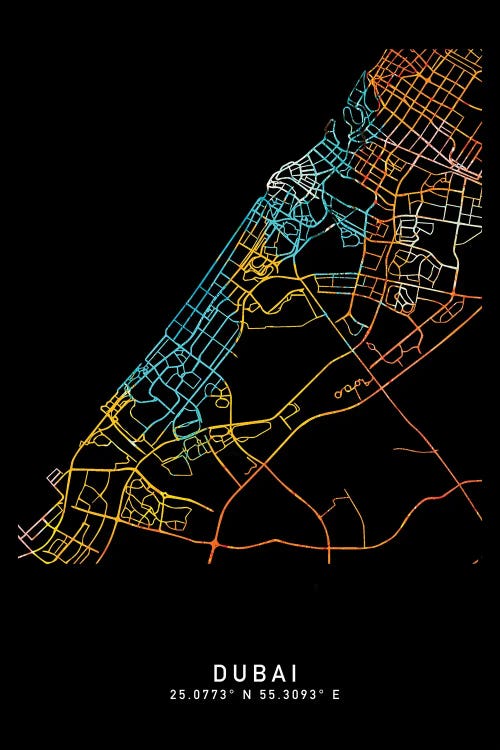 Dubai City Map, Shade Of Orange by WallDecorAddict wall art