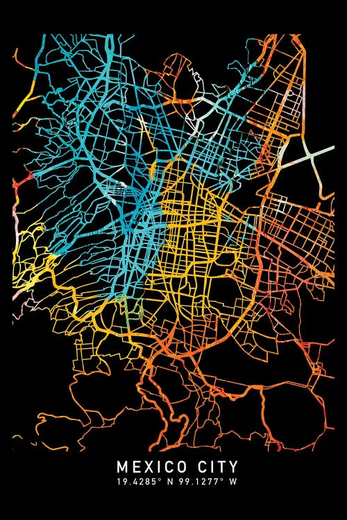 Mexico City, City Map, Shade Of Orange by WallDecorAddict wall art