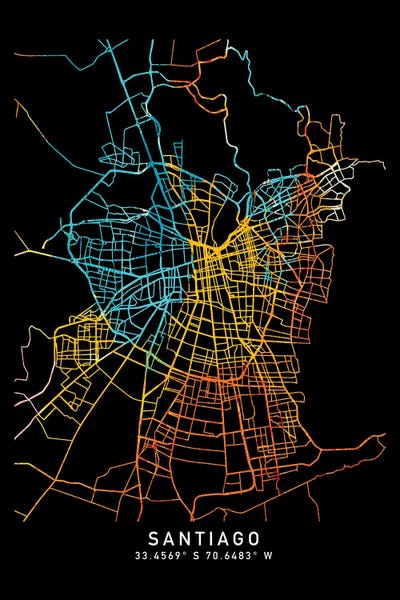 Neon: Santiago City Map, Shade Of Orange by WallDecorAddict