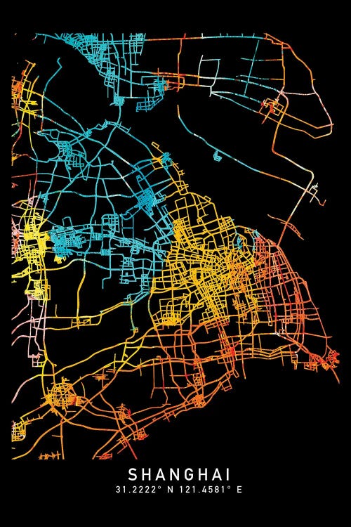Shanghai City Map, Shade Of Orange by WallDecorAddict wall art