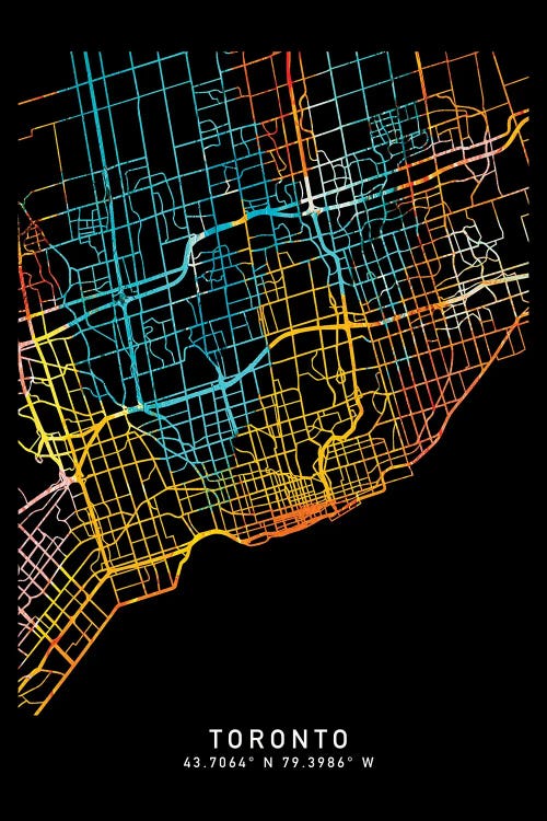 Toronto City Map, Shade Of Orange by WallDecorAddict wall art