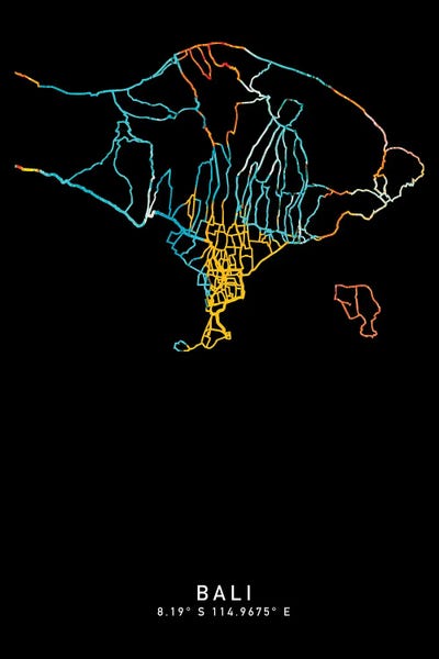 Bali: Bali City Map, Shade Of Orange by WallDecorAddict