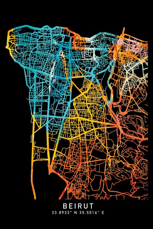 Beirut City Map, Shade Of Orange