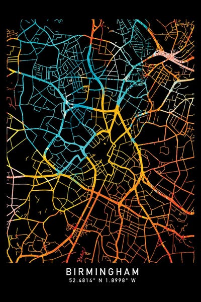 Neon: Birmingham UK, City Map, Shade Of Orange by WallDecorAddict