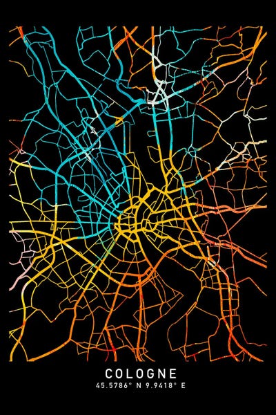 Neon: Cologne Italy, City Map, Shade Of Orange by WallDecorAddict