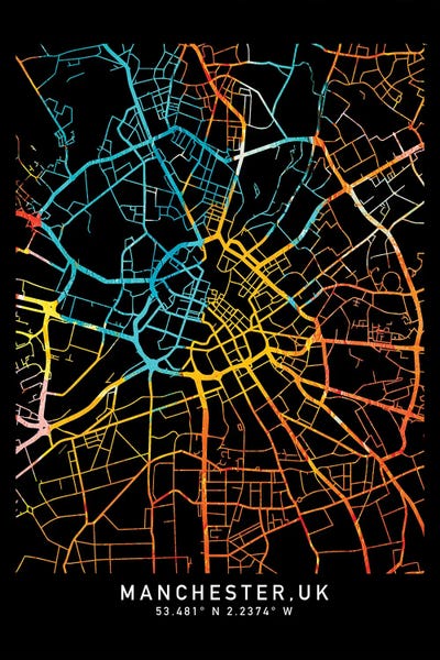 Manchester: Manchester UK, City Map, Shade Of Orange by WallDecorAddict